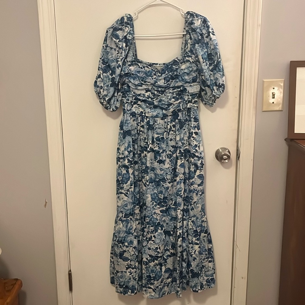 Abercrombie & Fitch Emerson Poplin Puff Sleeve midi dress